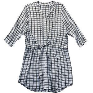 Joie Soft Womens Top size M Black White Plaid Tunic Mini Dress Drawstring Waist